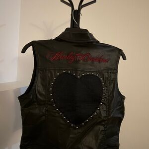 Harley-Davidson Black Leather Vest with Red Logo